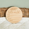 Hello World Baby Birth Announcement Wooden Disc - Single - view 5