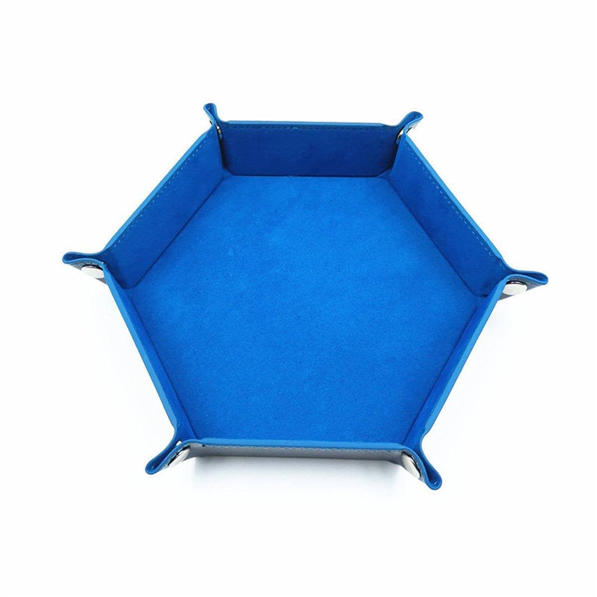 Hexagonal Folding Storage Tray, Velvet and Faux Leather - Blue