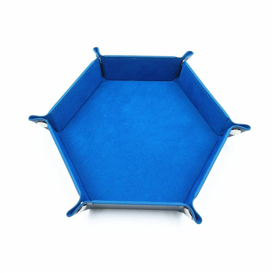 Hexagonal Folding Storage Tray, Velvet and Faux Leather - Blue