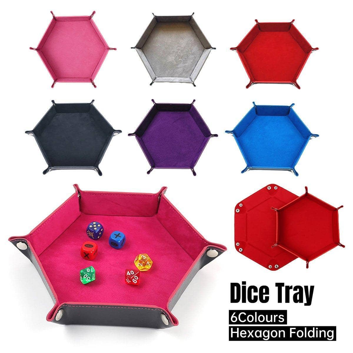 Hexagonal Folding Storage Tray, Velvet and Faux Leather - Blue - view 2