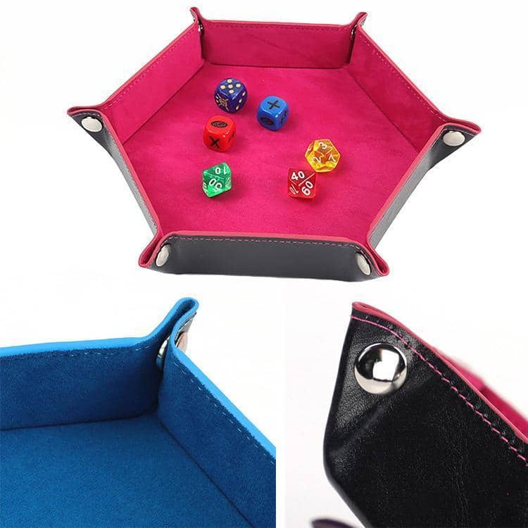 Hexagonal Folding Storage Tray, Velvet and Faux Leather - Blue - view 5