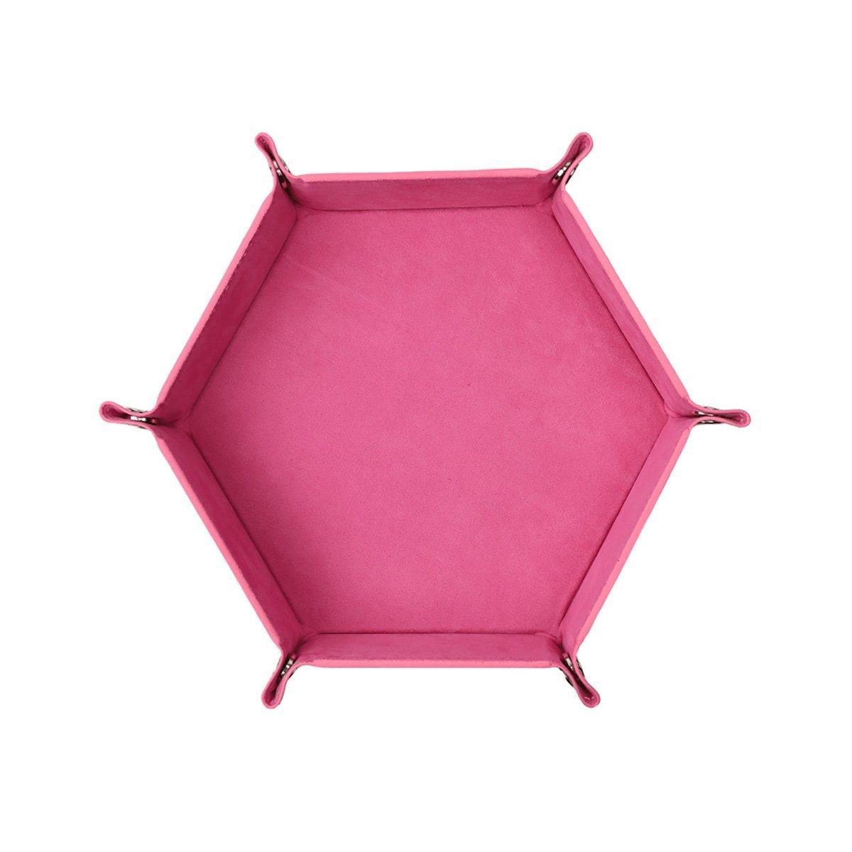 Hexagonal Folding Storage Tray, Velvet and Faux Leather - Pink