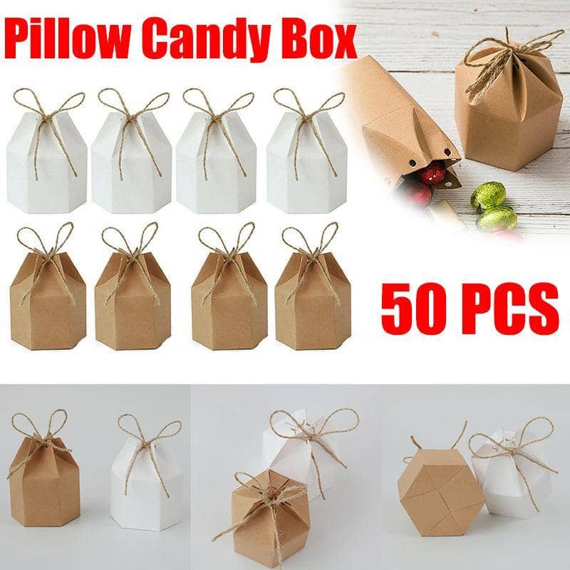 Hexagonal Kraft Paper Gift Boxes with Rope Ties, Pack of 50 - Kraft Brown - view 2