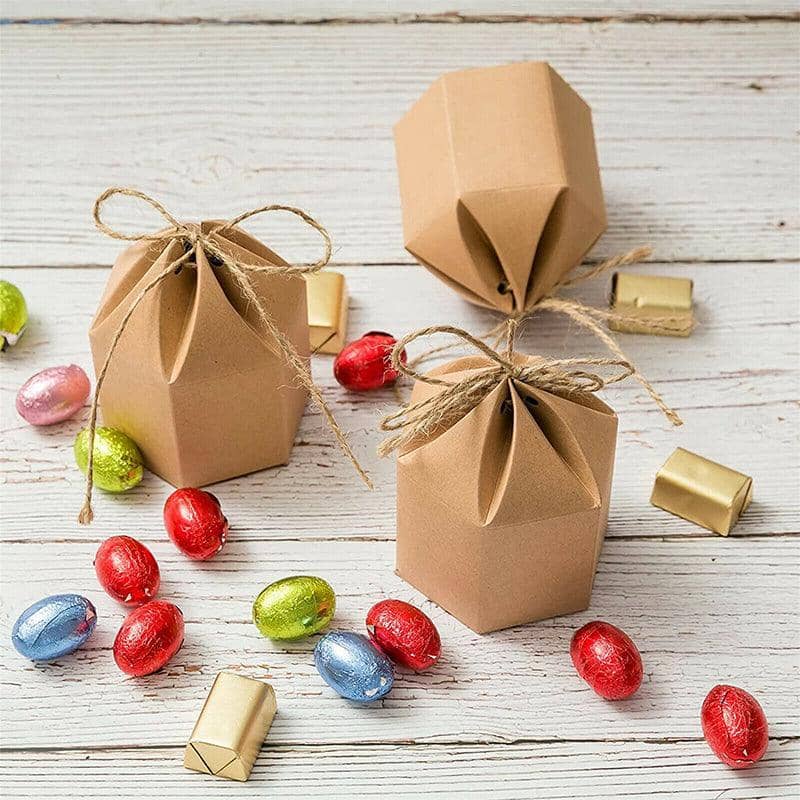 Hexagonal Kraft Paper Gift Boxes with Rope Ties, Pack of 50 - Kraft Brown - view 5
