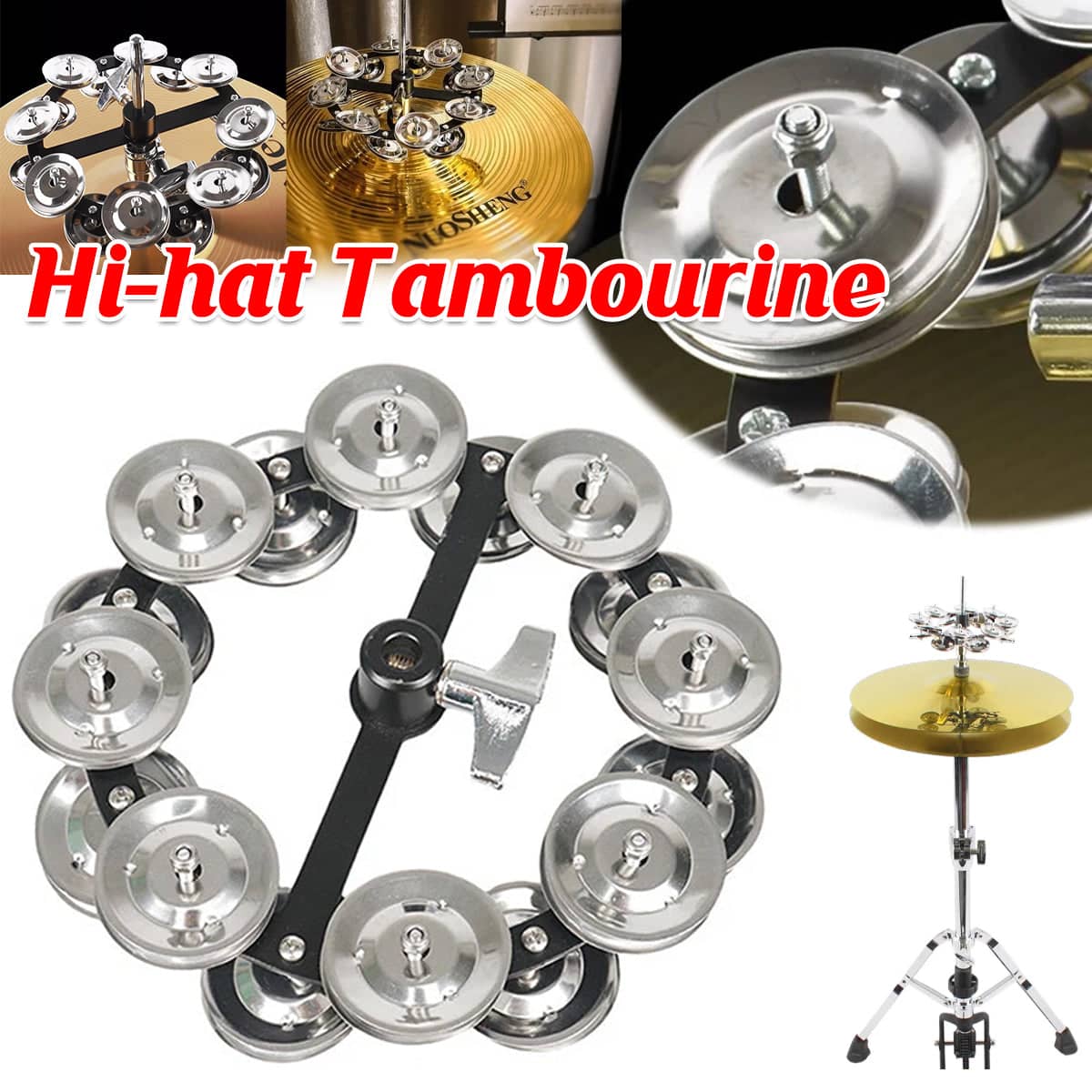 Hi-Hat Tambourine Double-Layer Steel Jingle Ring for Drum Kits