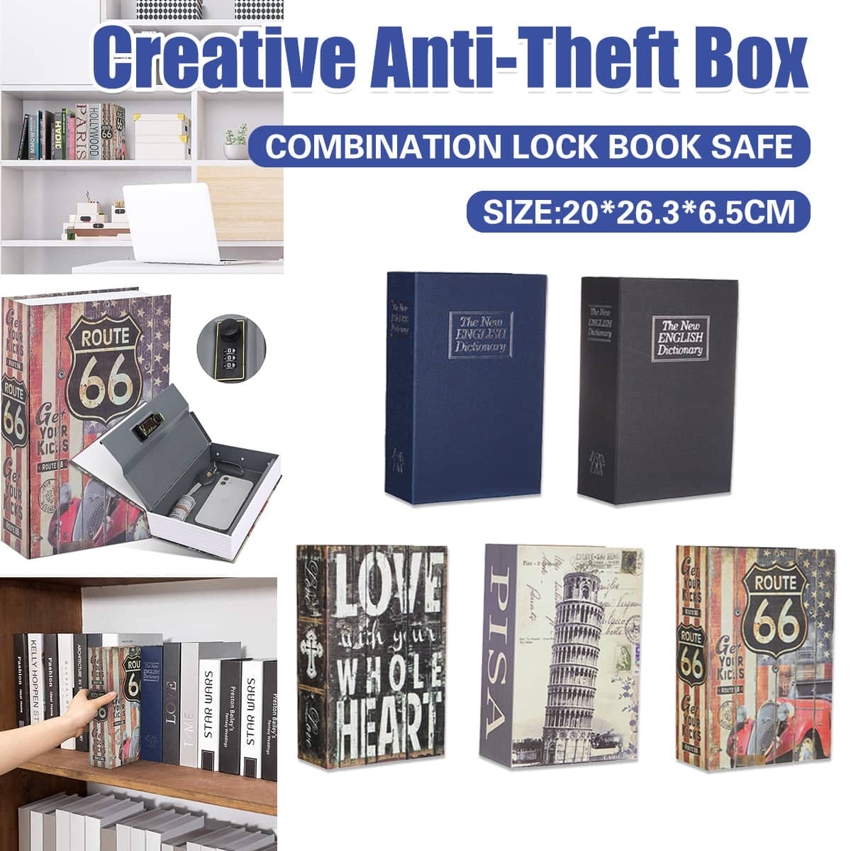 Hidden Book Safe with 3-Digit Combination Lock - Navy Blue Dictionary Cover - view 2