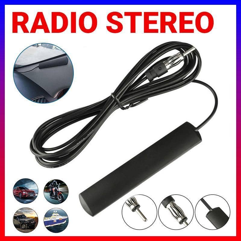 Hidden Car Radio Antenna AM FM Stereo Stealth Mount for Car, Truck and Motorcycle - Black