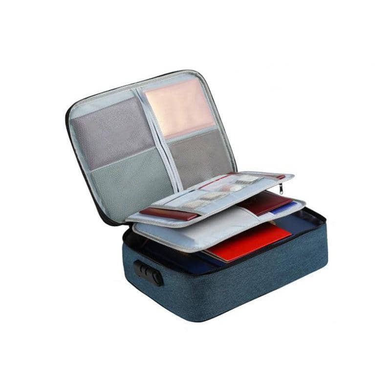 High Capacity Document Storage Bag, 3 Layers with Lock - Navy Blue