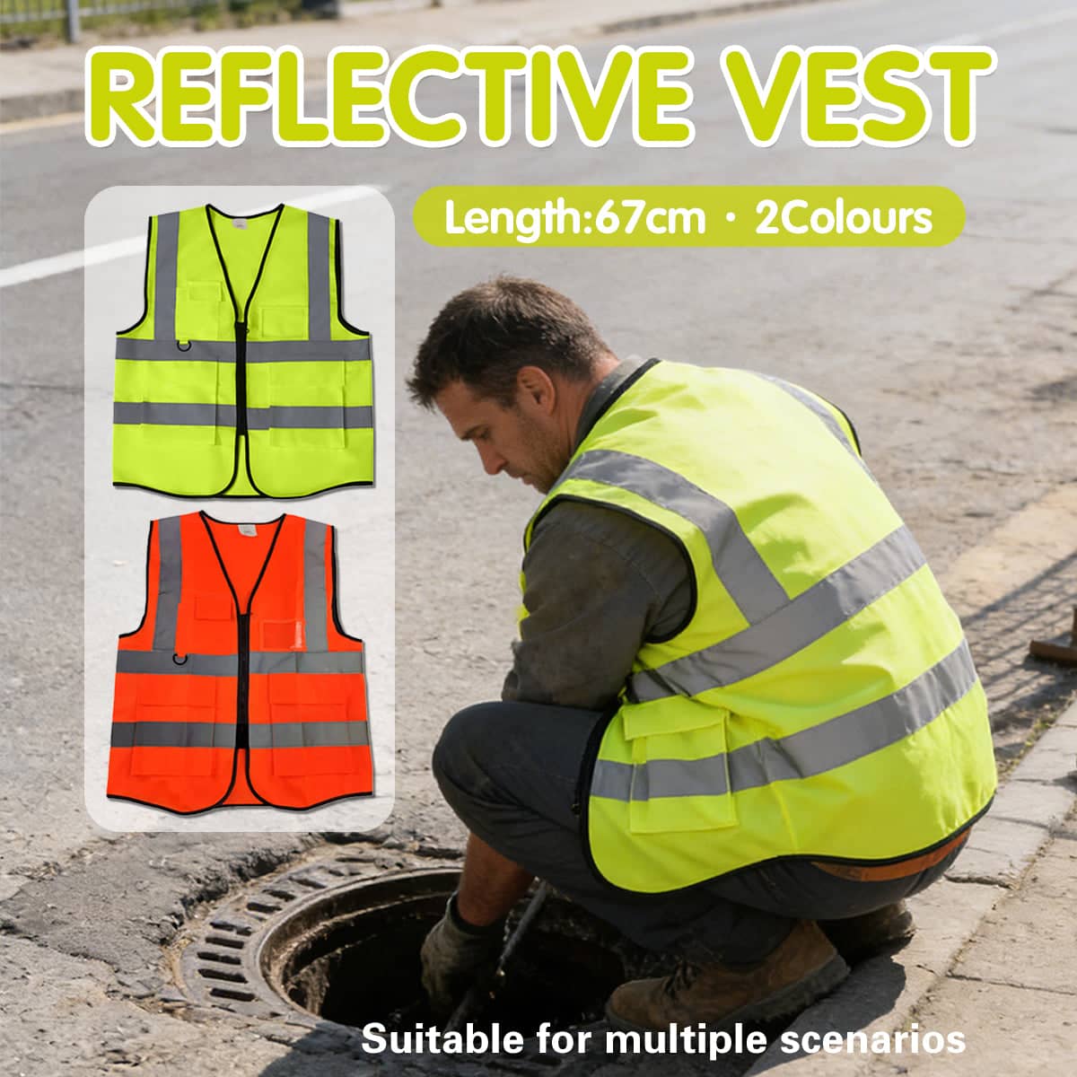 High Visibility Reflective Safety Vest - Orange, 67 cm - view 2