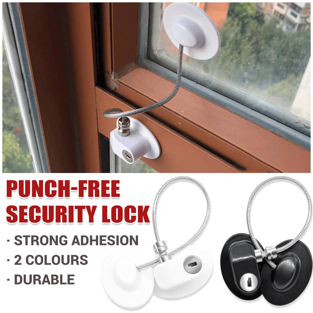 Hole-Free Child Safety Cable Lock for Fridge, Cabinet and Window - White - view 2