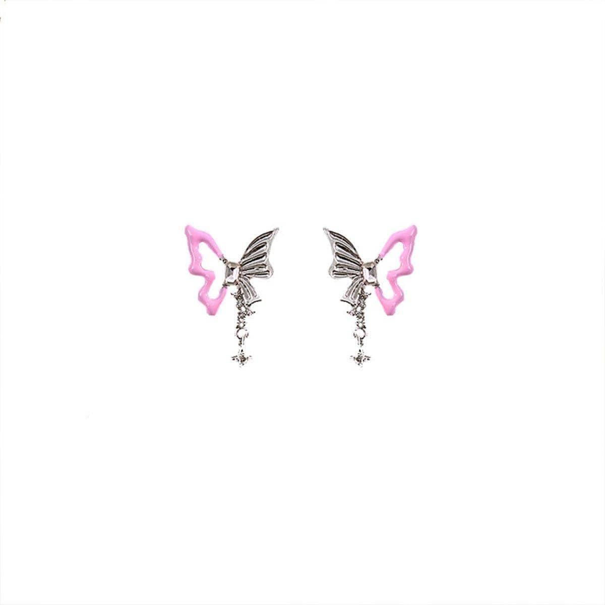 Hollow Butterfly Earrings - Pink, 3.8 x 2.4cm