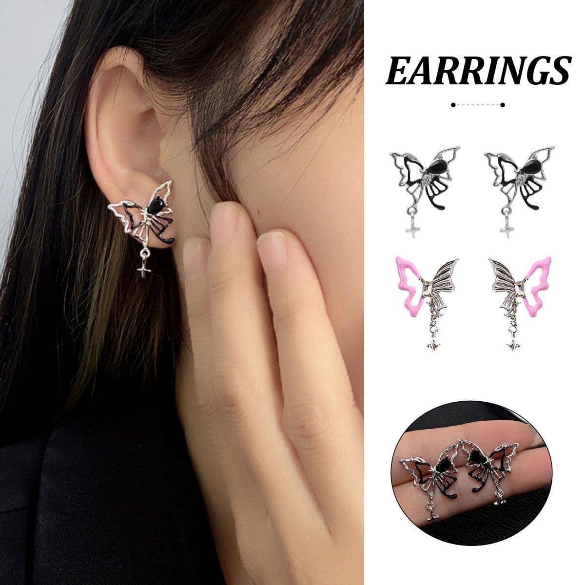 Hollow Butterfly Earrings - Pink, 3.8 x 2.4cm - view 2