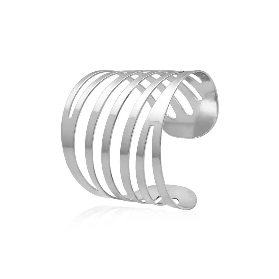 Hollow Curved Stripe Metal Napkin Rings - Silver, Pack of 10