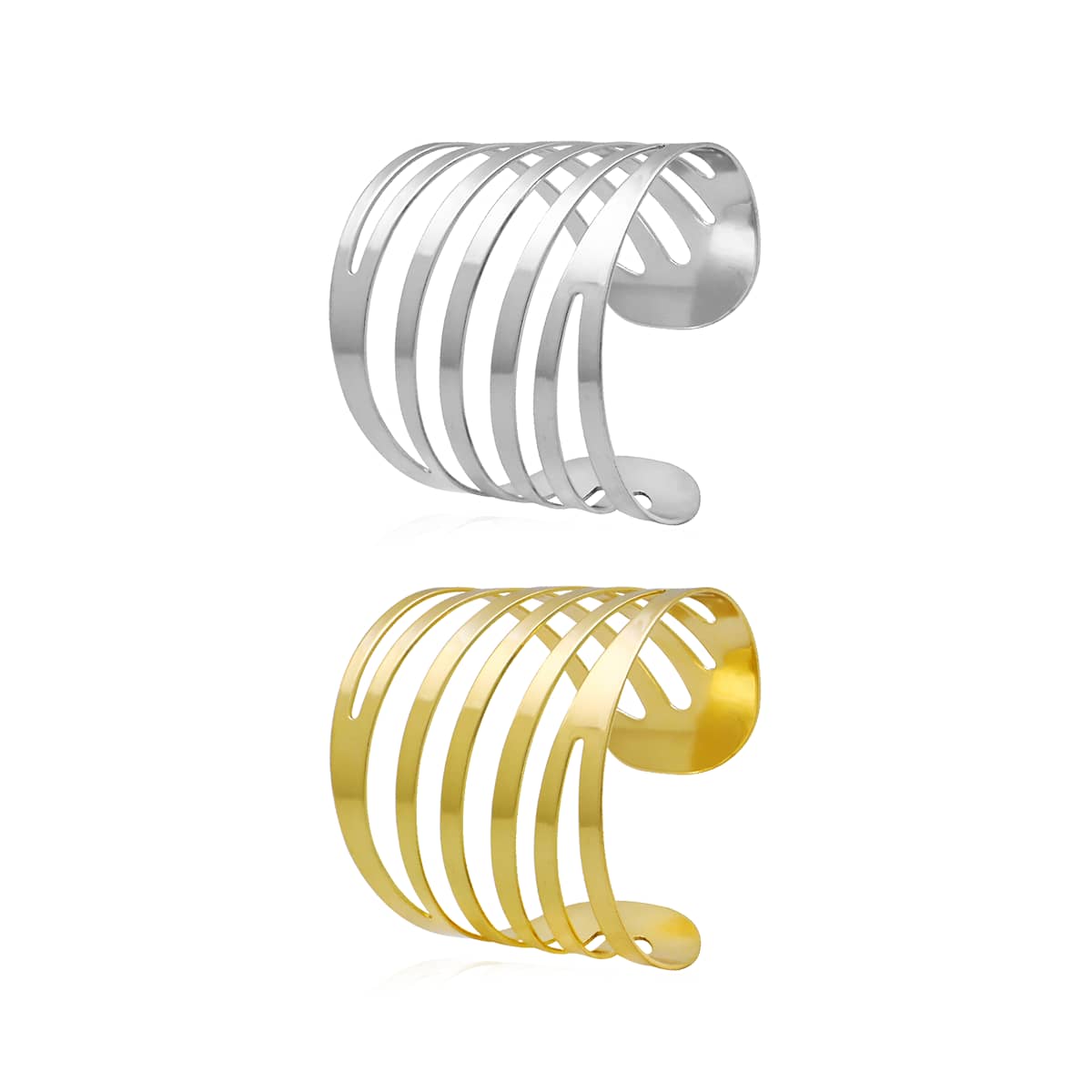 Hollow Curved Stripe Metal Napkin Rings - Silver, Pack of 10 - view 3