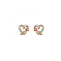 Hollow Heart Earrings with Pearls and Pink and Yellow Crystals - view 2