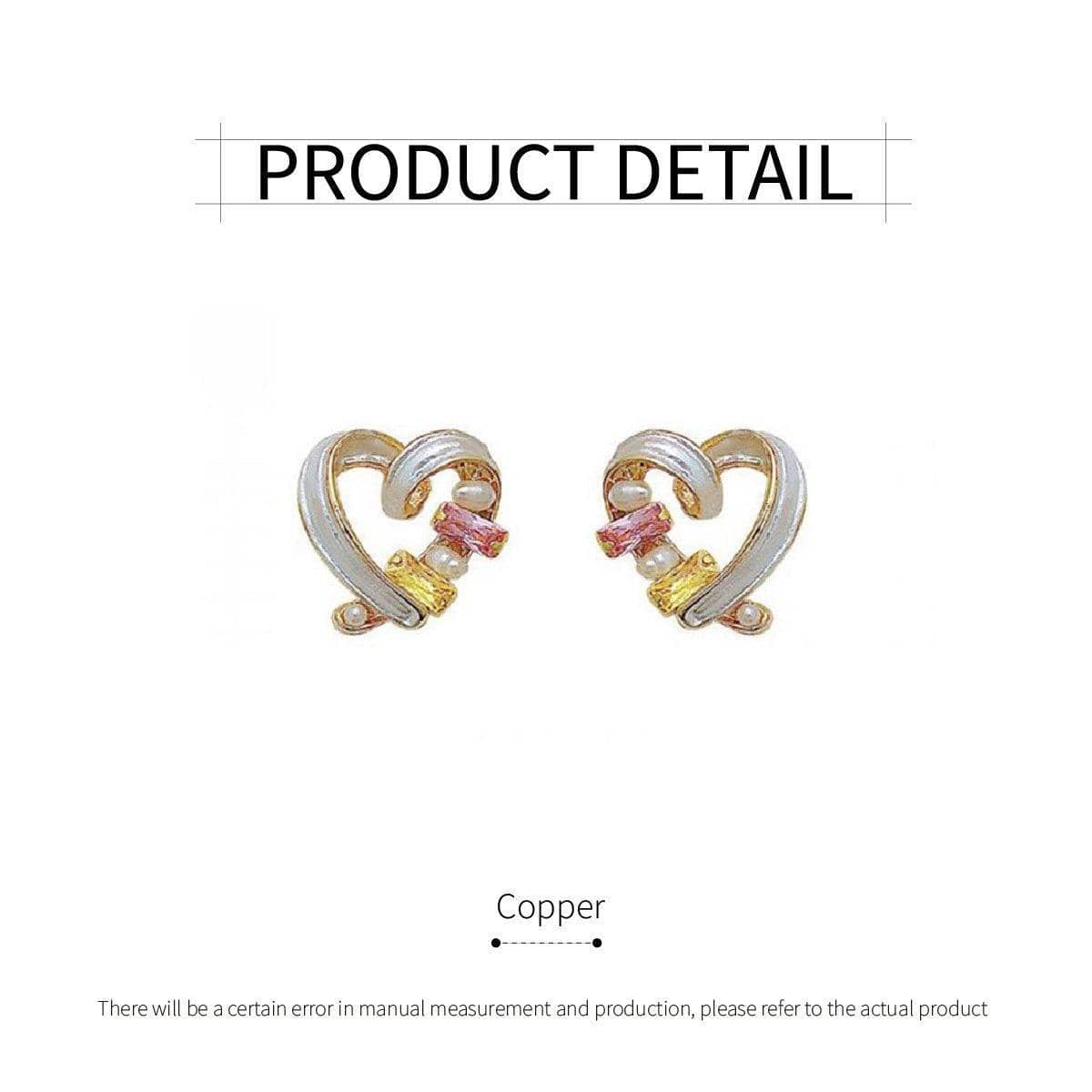 Hollow Heart Earrings with Pearls and Pink and Yellow Crystals - view 3