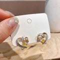 Hollow Heart Earrings with Pearls and Pink and Yellow Crystals - view 4