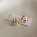 Hollow Heart Earrings with Pearls and Pink and Yellow Crystals - view 5