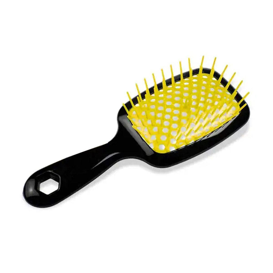 Hollow Vented Detangling Hair Brush - Black and Yellow