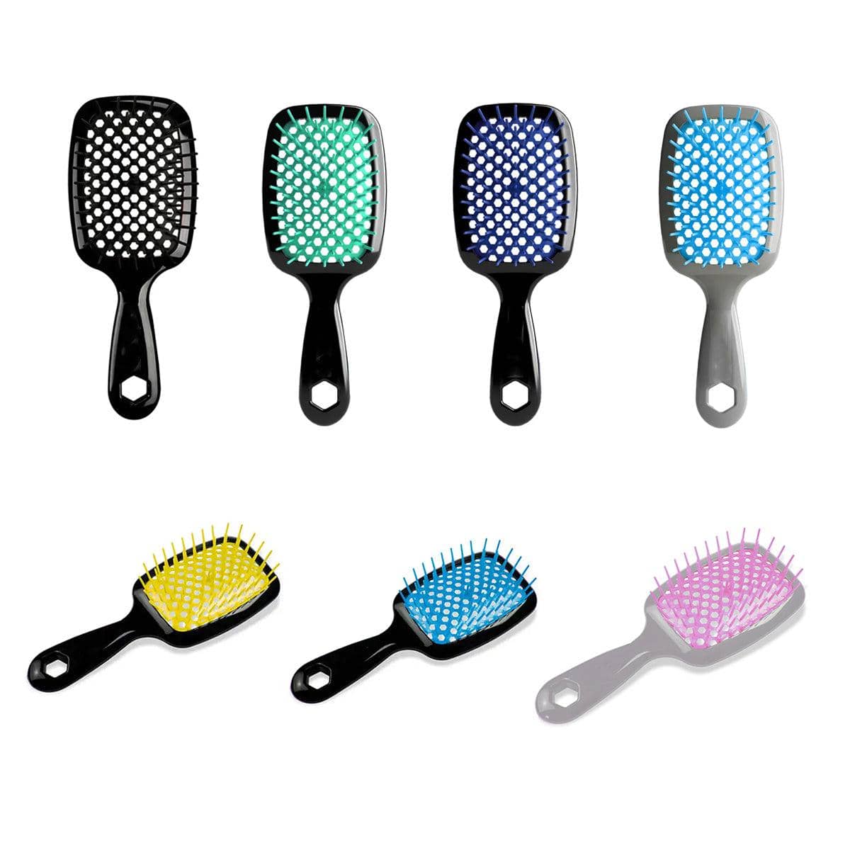 Hollow Vented Detangling Hair Brush - Black and Yellow - view 3