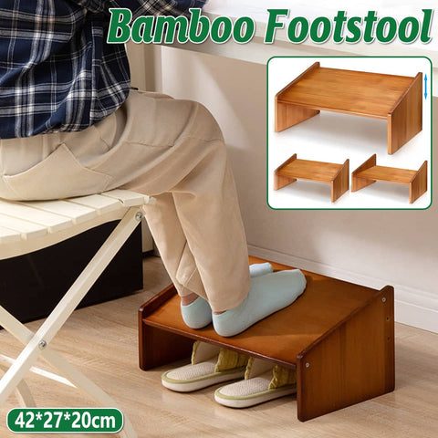 Home Office Bamboo Under Desk Footrest with Adjustable Tilt, Wooden Foot Rest