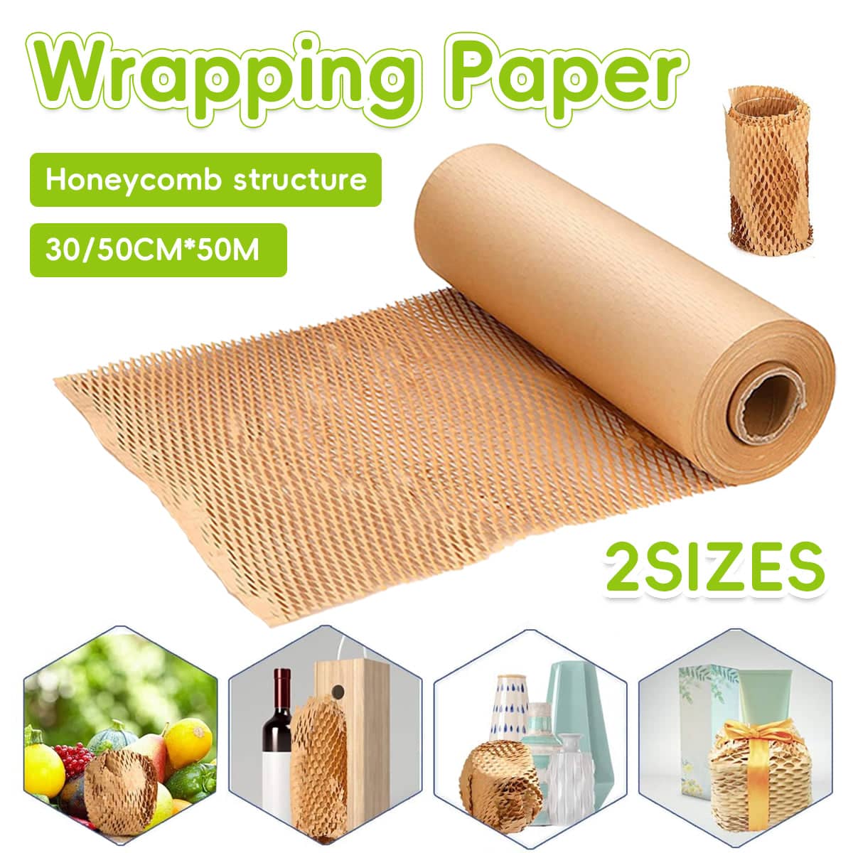 Honeycomb Kraft Paper Wrap Roll Brown Packaging Cushioning - 50 cm x 50 m - view 2