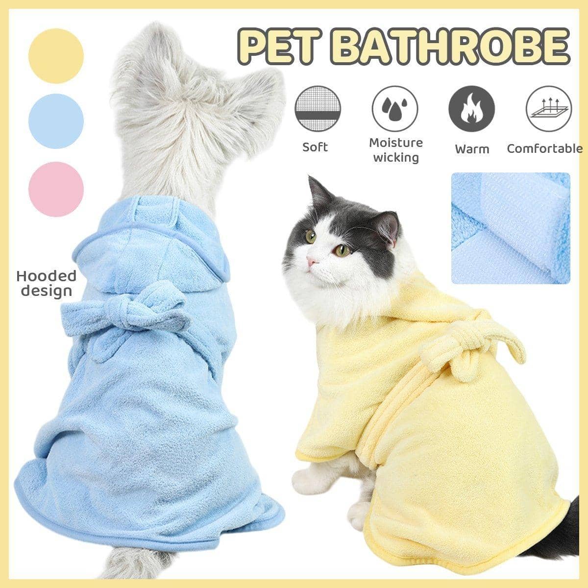 Hooded Microfibre Dog and Cat Bath Robe - Light Blue, Large (Chest 66 cm, Back 46 cm) - view 2