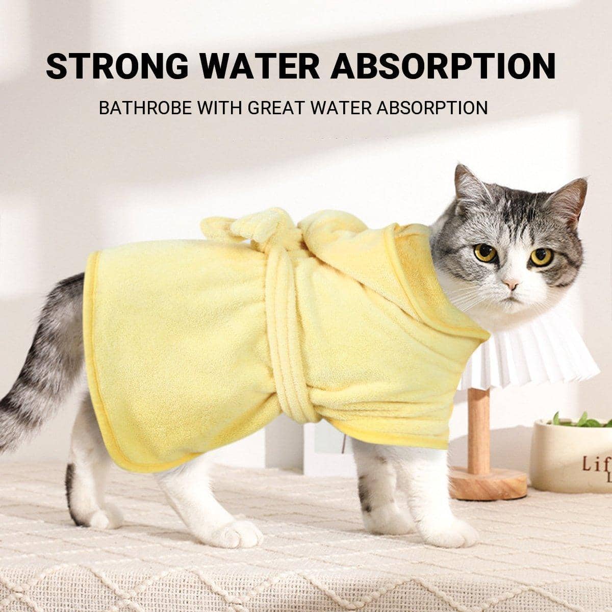 Hooded Microfibre Dog and Cat Bath Robe - Light Blue, Medium (Chest 56 cm, Back 38 cm) - view 5