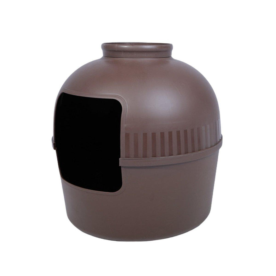 Hooded Plastic Cat Litter Box with Front Opening - Brown