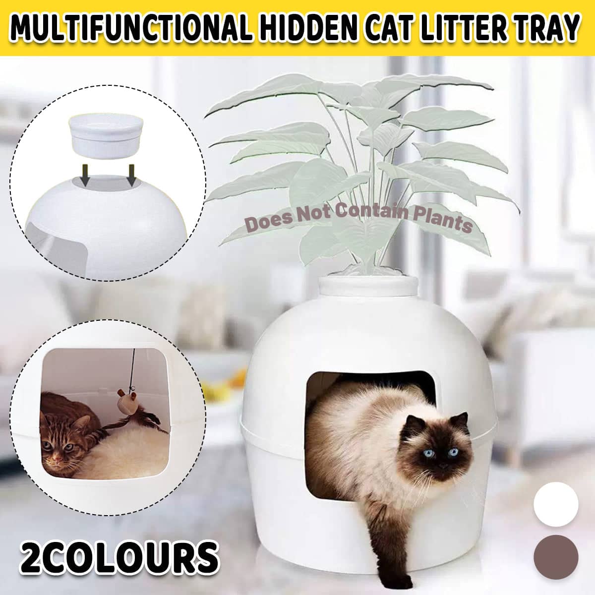 Hooded Plastic Cat Litter Box with Front Opening - Brown - view 2