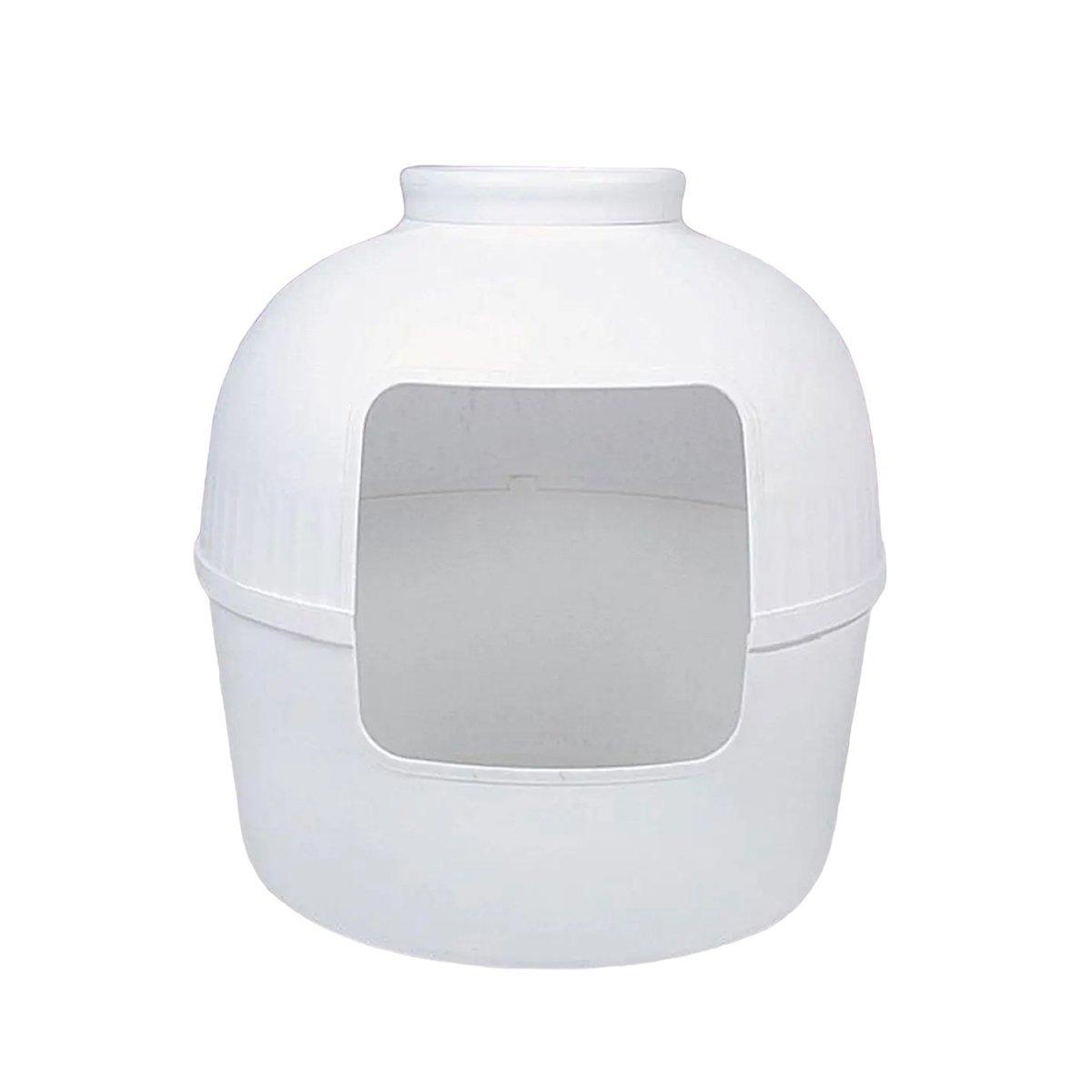Hooded Plastic Cat Litter Box with Front Opening - White