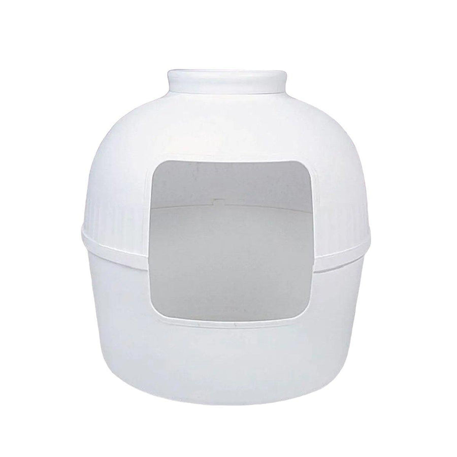 Hooded Plastic Cat Litter Box with Front Opening - White