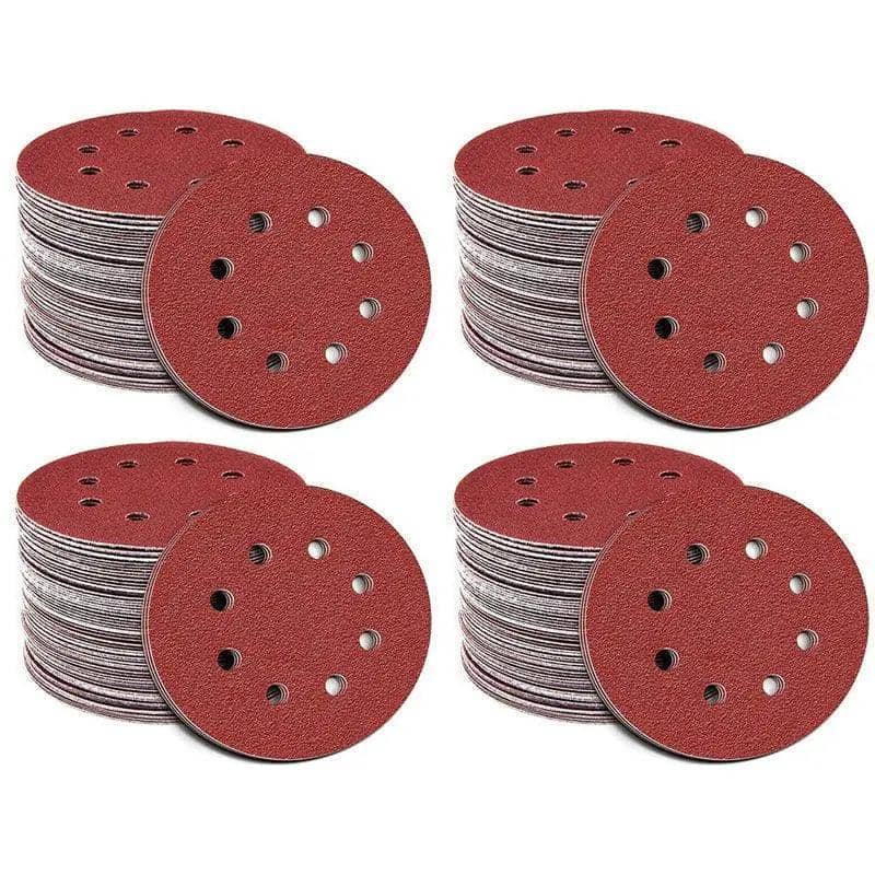 Hook and Loop Sanding Discs 125mm (5 Inch, 12.5cm), 8 Hole, Pack of 125 - 240 Grit