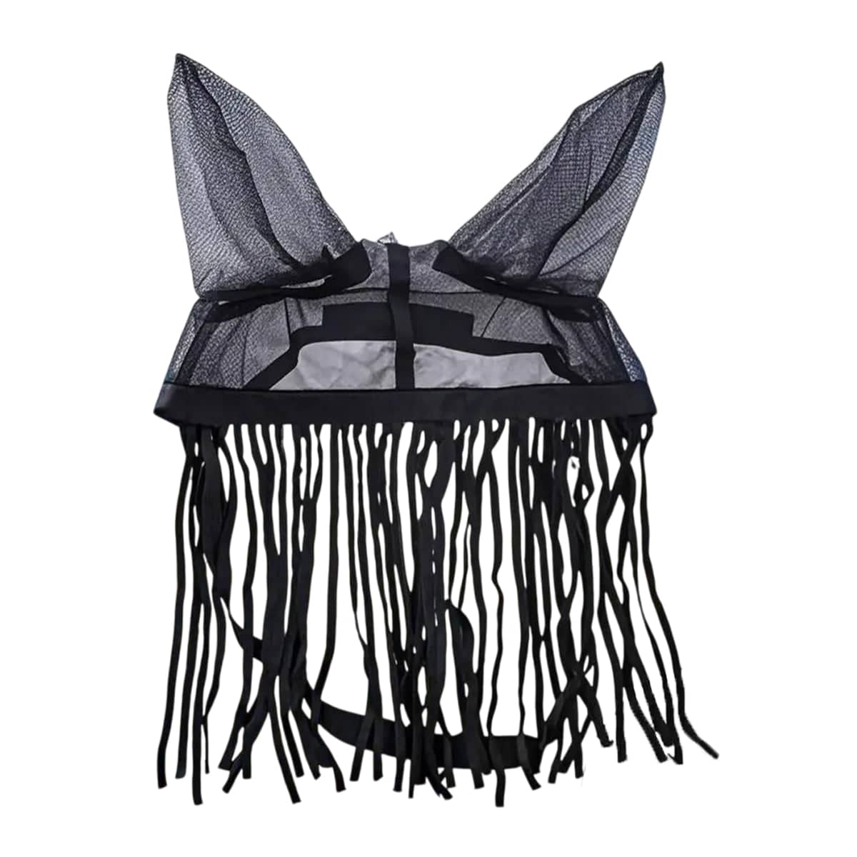 Horse Fly Mask with Ear Covers and Tassel Fringe - Black, Large (45 x 60 cm)