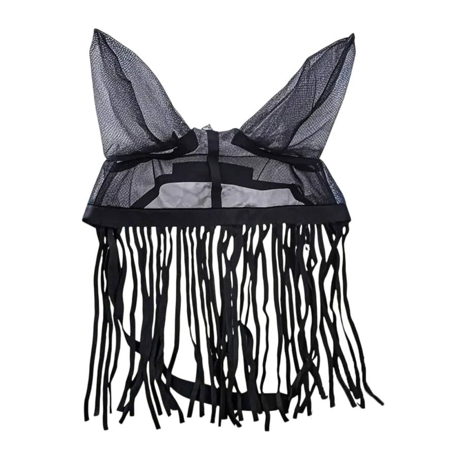 Horse Fly Mask with Ear Covers and Tassel Fringe - Black, Large (45 x 60 cm)
