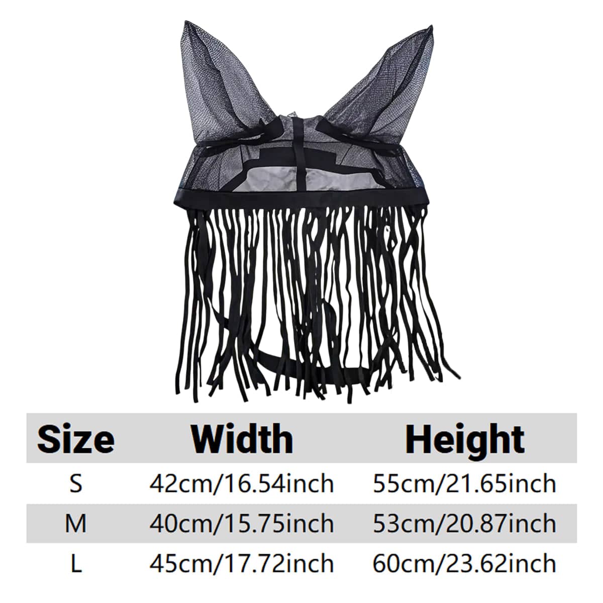 Horse Fly Mask with Ear Covers and Tassel Fringe - Black, Large (45 x 60 cm) - view 3