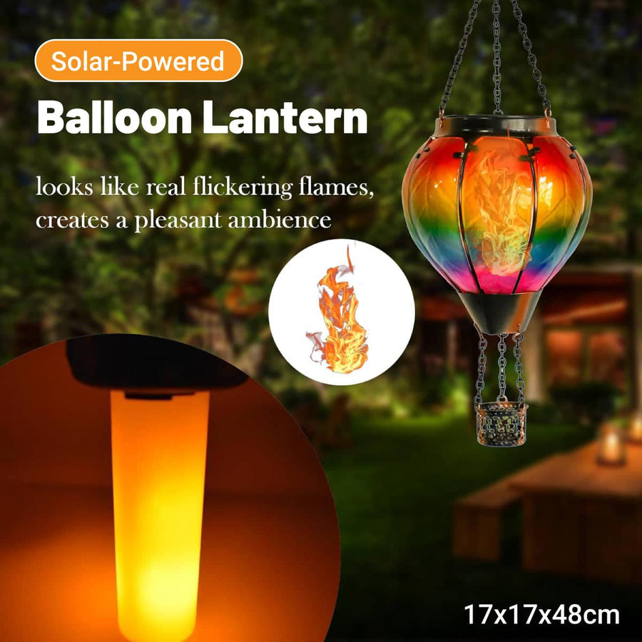 Hot Air Balloon Solar Lantern with Flickering Flame Light for Garden and Patio