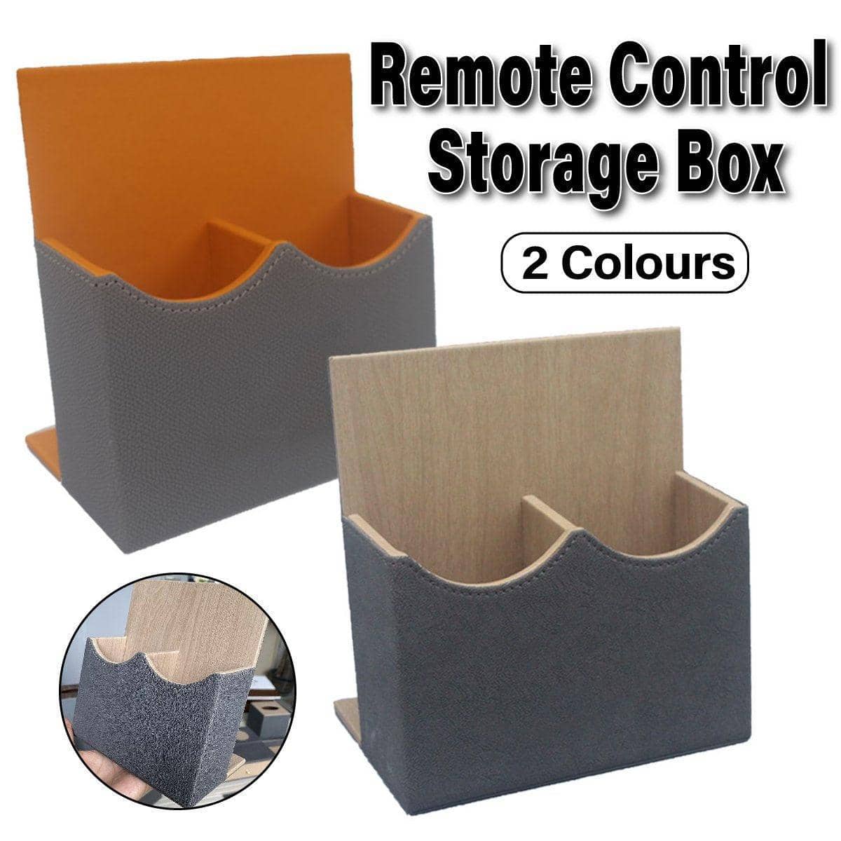 Hotel Remote Control Holder, Two-Compartment Desk Caddy - Grey and Orange - view 2