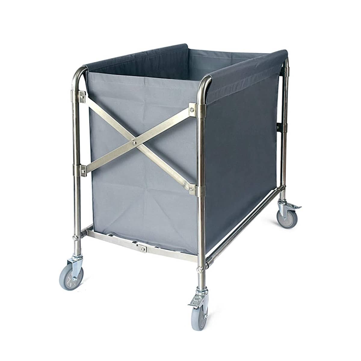 Hotel Room Cleaning Service Cart with Stainless Steel Frame and Grey Bag - view 2
