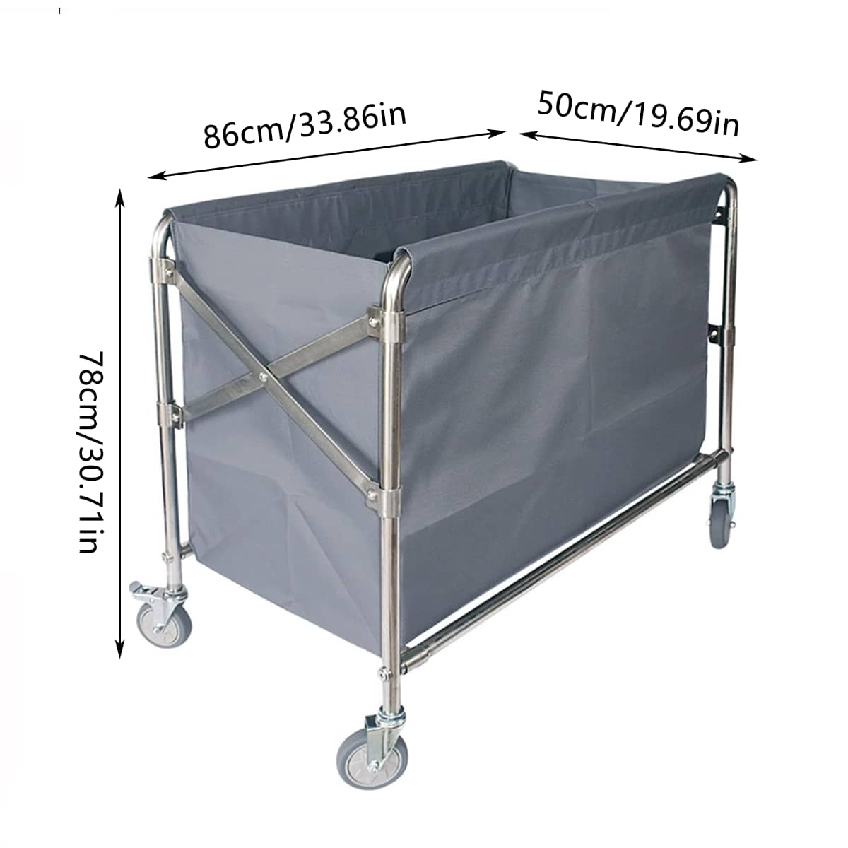 Hotel Room Cleaning Service Cart with Stainless Steel Frame and Grey Bag - view 3