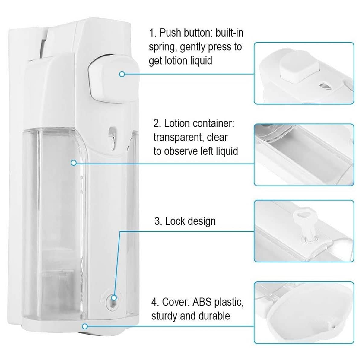 Hotel Wall-Mounted Soap Dispenser 350ml Handpress Sanitiser Bottle - Silver - view 5