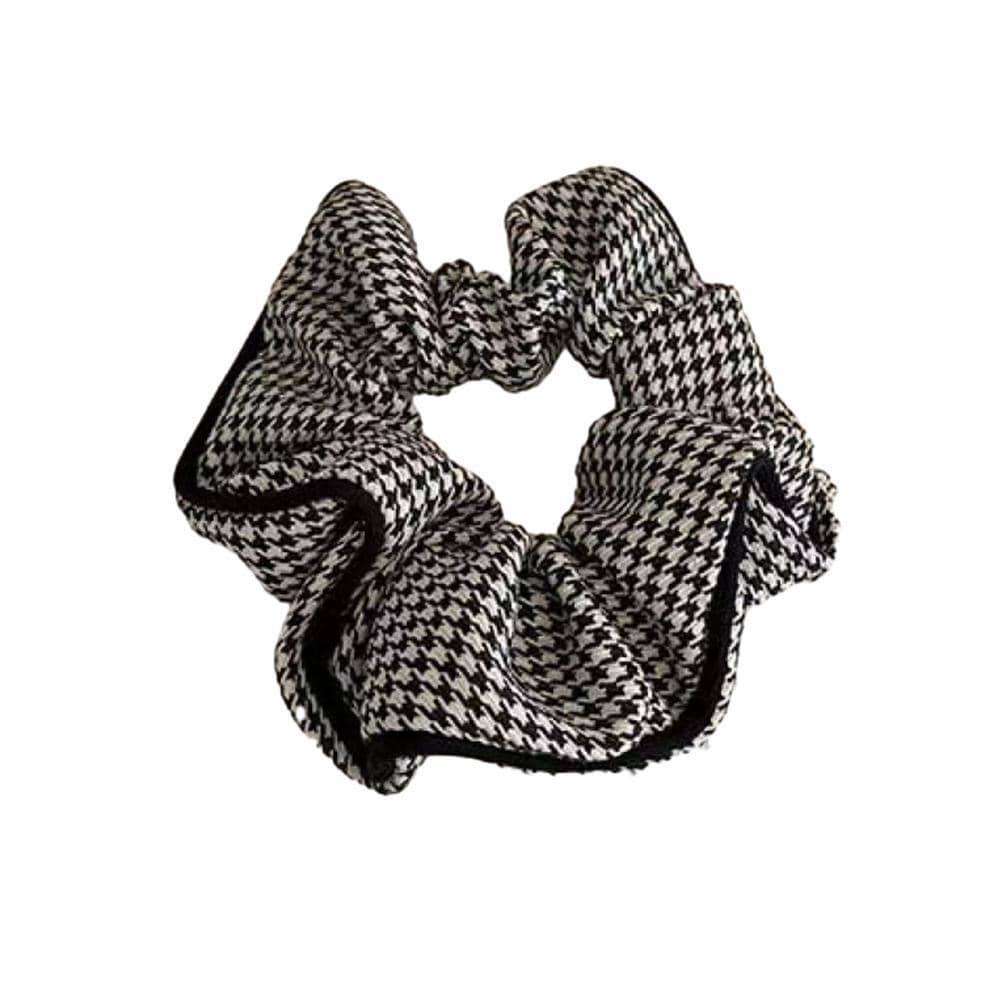 Houndstooth Plaid Hair Scrunchie - Black