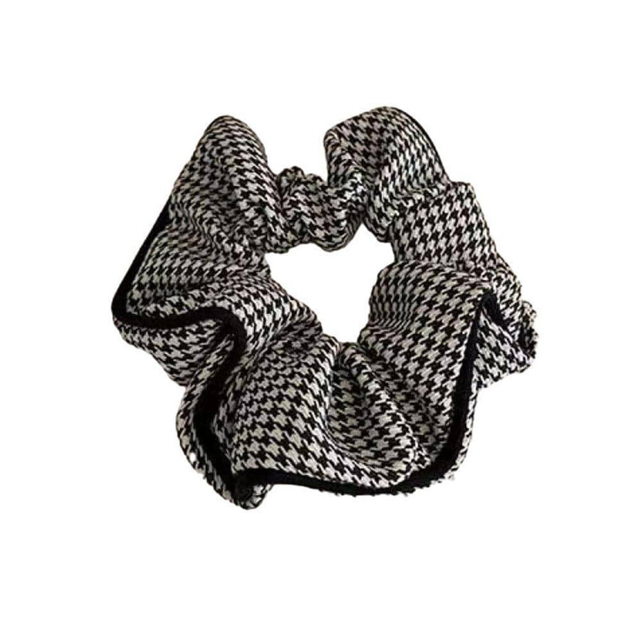 Houndstooth Plaid Hair Scrunchie - Black