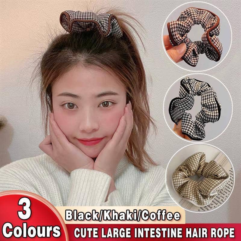 Houndstooth Plaid Hair Scrunchie - Black - view 2