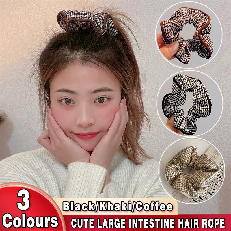 Houndstooth Plaid Hair Scrunchie - Coffee Brown - view 2