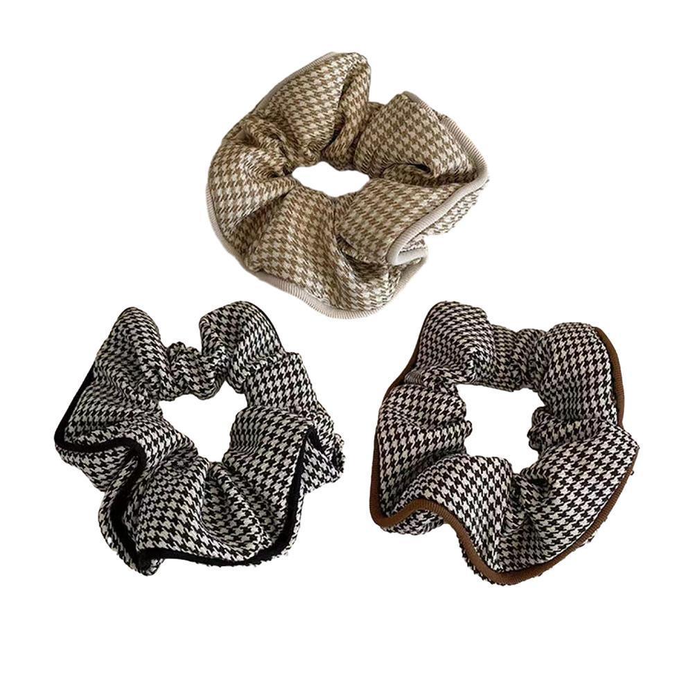 Houndstooth Plaid Hair Scrunchie - Coffee Brown - view 3
