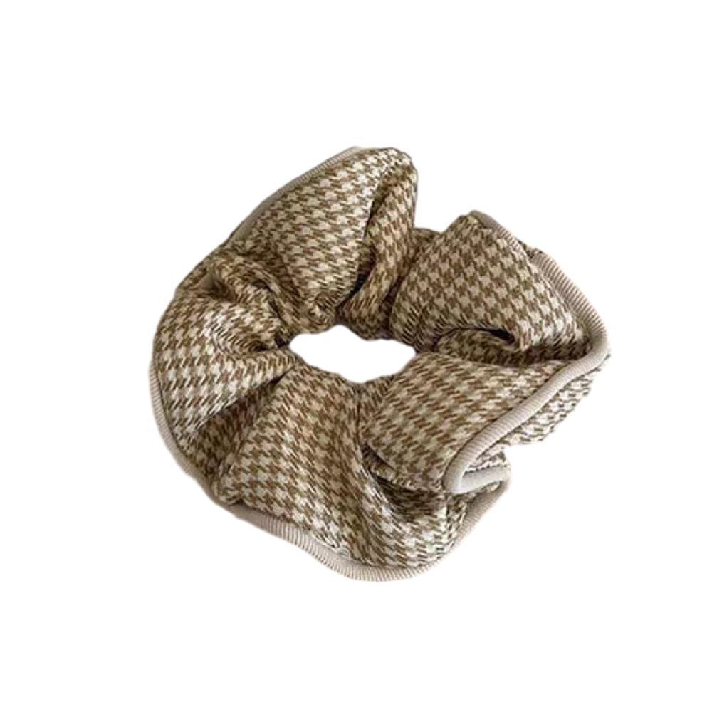 Houndstooth Plaid Hair Scrunchie - Khaki