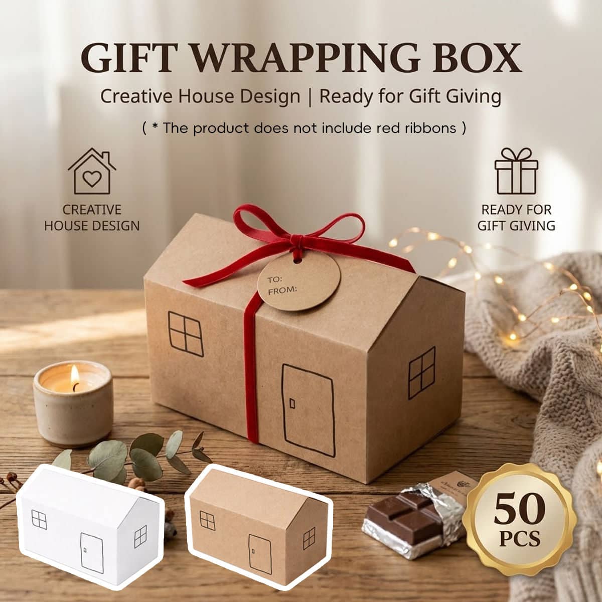 House Shaped Folding Gift Boxes, Pack of 50 - Kraft Brown - view 2