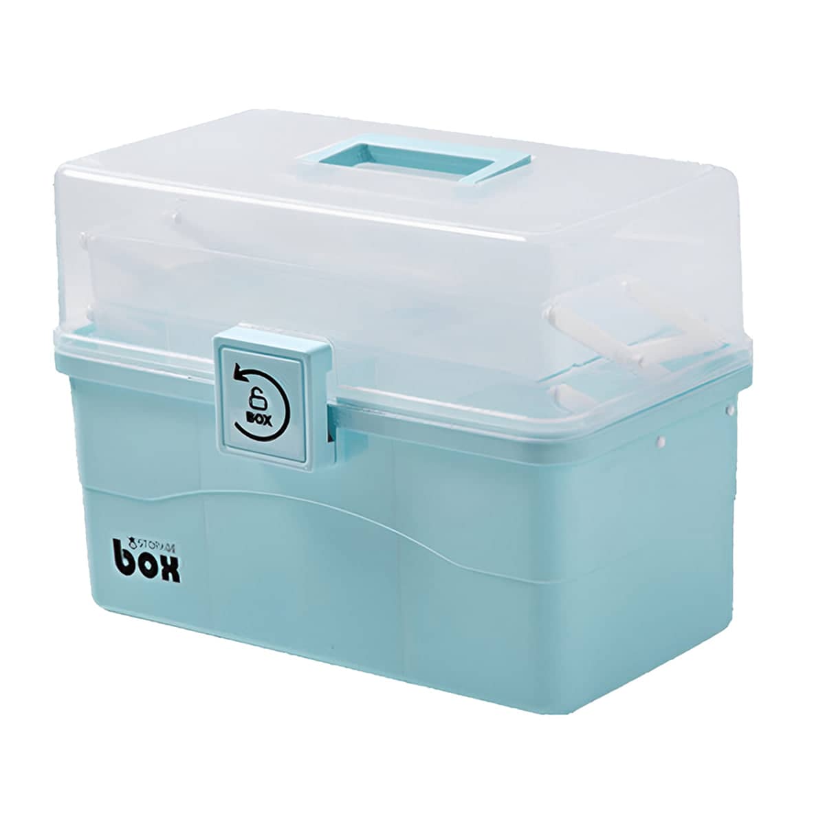 Household Portable Multi-Layer Medicine Storage Box with Clear Lid - Blue
