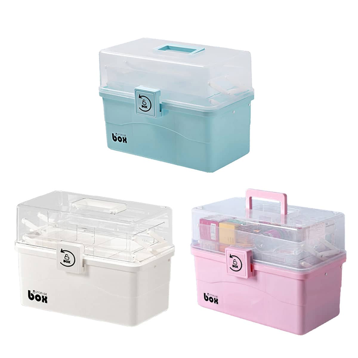 Household Portable Multi-Layer Medicine Storage Box with Clear Lid - Blue - view 3